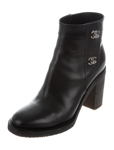 chanel black leather cc ankle boots